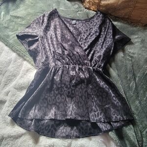 Satin wrap neck peplum too